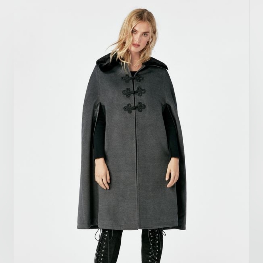 JUSTFAB Faux Fur Collar Cape Coat